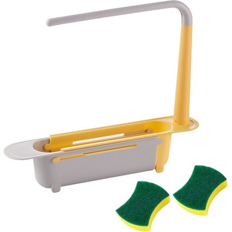 Support dévier télescopique – Rangement pour éponge et savon – Longueur ajustable 23,5 cm à 40 cm – Matériau PP haute qualité