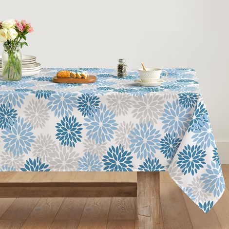 Nappe 140x200 cm motif floral bleu glacier anti-taches polyester rectangulaire