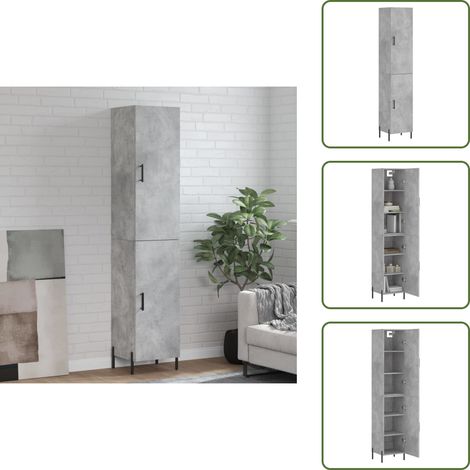 The Living Store Buffet haut Gris béton 34,5x34x180 cm Bois d'ingénierie - Buffet Design Moderne - Meuble Rangement Gris - Armoire Cuisine - Buffet Bas - Buffet Haut (1/5)