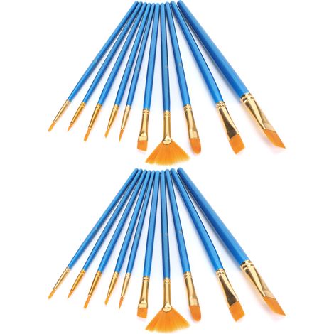 Pinceau en nylon bleu à manche court et en forme d'éventail, à tête mixte, pour les arts plastiques et la peinture. (1/5)