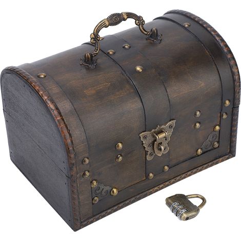 Coffret Vintage en Bois Artisanal pour Bijoux avec Serrure à Code, Boîte de Rangement Décorative (1/5)