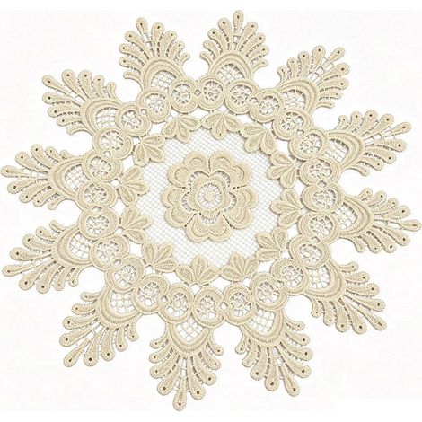Napperon rond en dentelle brodée à motifs floraux - Dessous de verre rétro isolant thermique pour théière et vase (1/5)