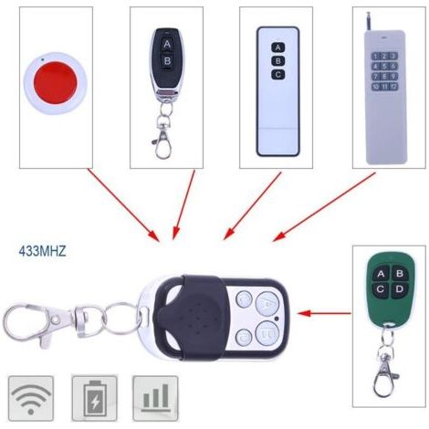 NALOOKAMIC Duplicateur de clé de clonage à 4 canaux, télécommande sans fil 433 MHz, copie de code métallique pour gadgets, portail de voiture, garage