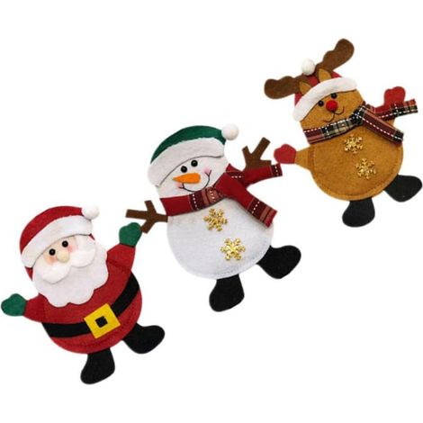 Ensemble unique de couverts de table de Noël (3 pièces) : sac à fourchette avec thème Père Noël, bonhomme de neige et élan, pour sublimer vos fêtes. (1/5)