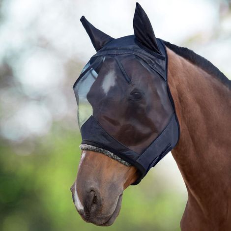Midge-Proof Masque Anti-Mouches pour Cheval Protection UV avec Protection des Oreilles Noir Taille M
