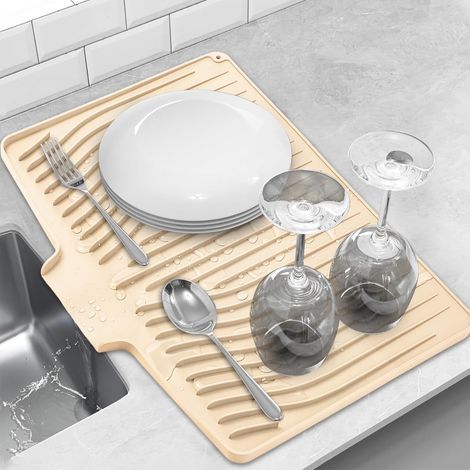 Tapis de séchage en silicone pour vaisselle de cuisine, tapis antidérapant avec drainage rapide incliné, tapis pour plan de travail de cuisine adapté pour égouttoir à vaisselle (18,9 pouces x 11,8 pou (1/5)