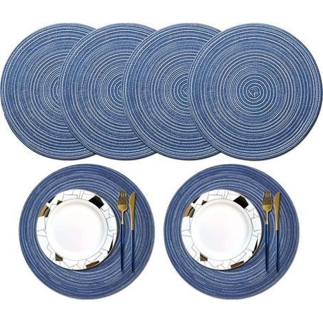 (Blaues) Platzset – Nicht spezifiziert – 6er-Set – Rund – 38 cm – Rutschfest – Waschbar (1/4)