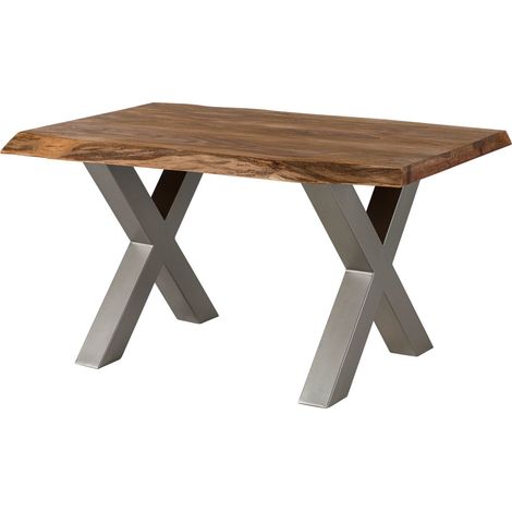 Table à manger 140x90 en bois de Sheesham bois naturel pieds en X gris FREEFORM 5