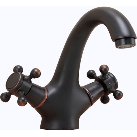 Robinet de lavabo Antique à poignée rotative, robinet chaud et froid, robinet de comptoir surélevé en corne de mouton noire (1/5)