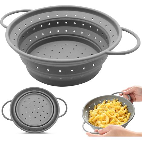 1 - Passoire - Silicone - Pliable Avec Poignées Pour Égoutter Pâtes Et Légumes Cuisine Quotidienne Gris 20x15cm