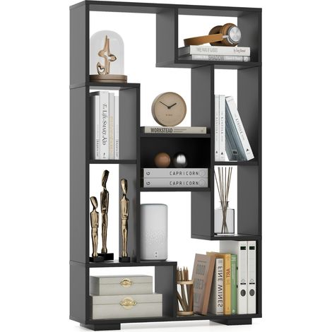 Scaffale per libri alto 120cm con ripiani aperti, Libreria geometrica con kit anti-ribaltamento per ufficio Nero (1/4)