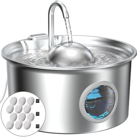 Fontaine à Eau pour Chat INOX Fontaine Eau Chat Acier Inoxydable Distributeur Eaus Chats Automatique Distributeur Chiens Résistant aux éclaboussures avec 6 Filtres 3 Éponges (1/5)
