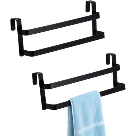 Double-layer hanging towel rack, set of 2 stainless steel bars for hanging 2 towels (black) (1/5)