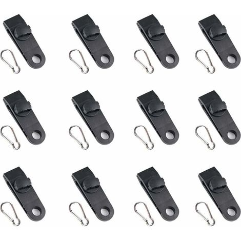 Clips de bâche de tente, 12 clips de bâche multifonctions (noir), clips de fixation pour tendeur de bâche avec œillets (1/4)