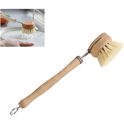 Brosse de nettoyage de cuisine à manche long en bois, style rétro, pour vaisselle, casseroles et évier (1/5)
