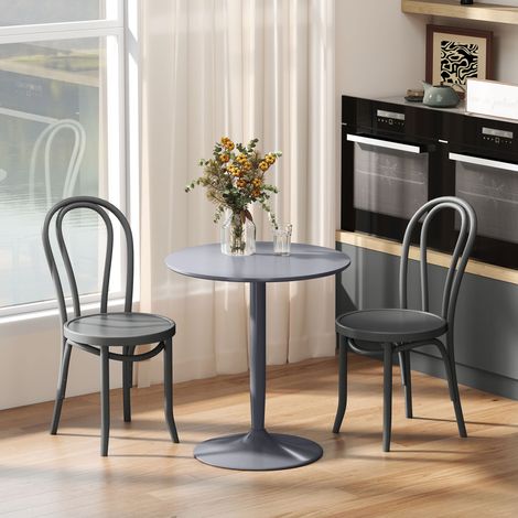 Table à manger pour 2 personnes - 70 x 70 x 75 cm - base en acier - table ronde - grise - Pratique