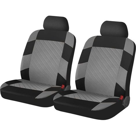 2 Pièces Housse Auto en Tissu pour Deux Sièges Avant, Housse De Siège Auto Antidérapante Anti-Sueur, Universel Siège Avant S'adaptant à La Plupart des Voitures Ourlets Élastiques(Gris) (1/5)