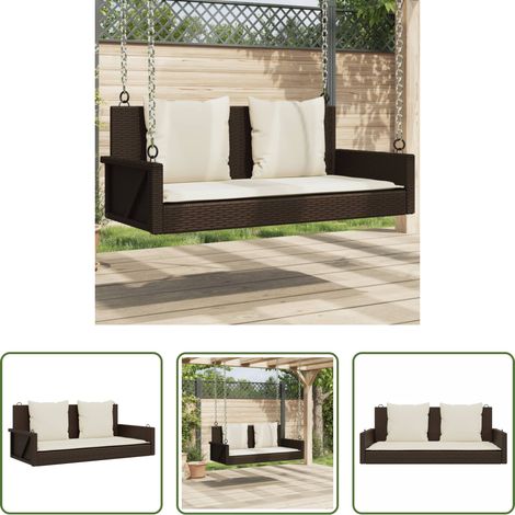 vidaXL Meuble extérieur - Balancelle avec coussins marron 119x56x48 cm résine tressée (1/5)