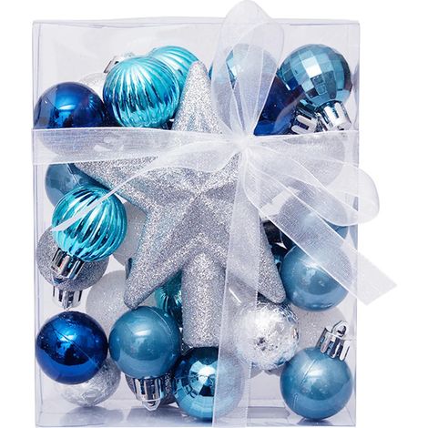 Bolas De Navidad - 30 Unidades - Plástico - 3 Cm - Azul Blanco Plata - Decoración Para Árbol Fiesta Boda (1/5)