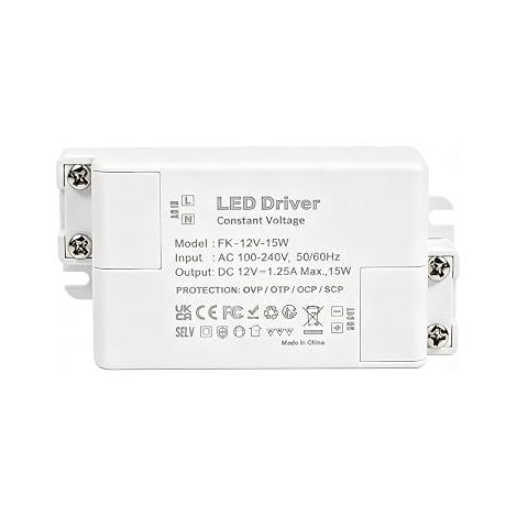 Transformateur LED 12V 15W, Alimentation 1,25A 220V AC Vers DC, Driver à Tension Constante, Anti Surcharge, Anti Court Circuit, Ruban, Spots MR16 G4, Caméra CCTV, Non Dimmable (1/5)