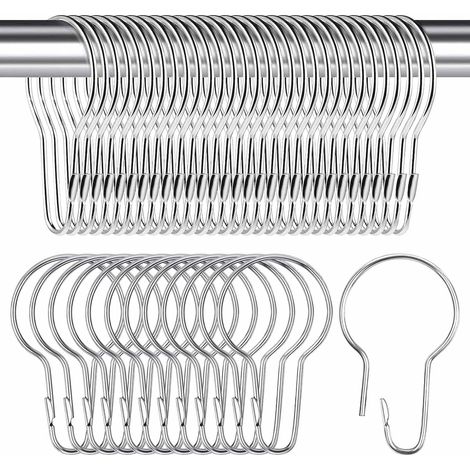 Anneaux Rideaux Douche en Acier Inoxydable,50 Pièces Crochet Rideau Douche en Argent Métal Anneau Rideau Douche Anneaux de Rideaux pour Crochets Suspendus Salon,Chambre,Cuisine 7 x 4 cm