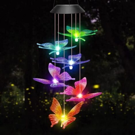 Geschenk für Mama, Muttertag, Frau: Schmetterlings-Windspiel, Solar-Außenlampe, Ideal zum Geburtstag. (1/5)