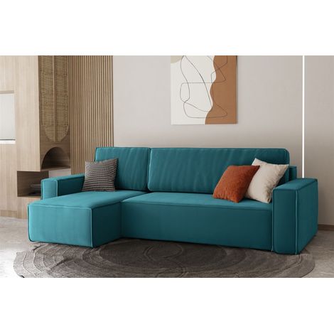 Ecksofa Schlafsofa Sofa MARIS Stoff Türkisblau Ottomane Links (1/4)
