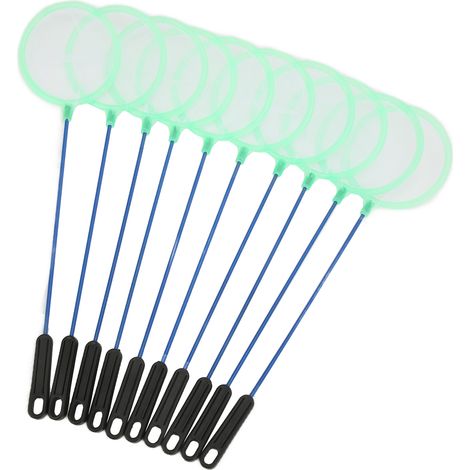 Lot de 10 petits filets de pêche légers en nylon à mailles fines avec poignée en plastique pour la capture de petits poissons et crevettes. (1/5)