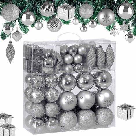 CASARIA® Bolas Adornos para Árbol de Navidad Set Completo 103Pzs. Decoración Navideña Colgante - Varios colores Plata