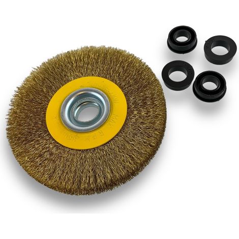 Brosse circulaire LAITON Ø 125 mm Epaisseur 2 rangs Fil souple 0.20 mm ondulé Alésage 16 mm Touret meuleuse affûteuse ponceuse Brossage décapage polissage dérouillage Kibros 234127LV (1/5)