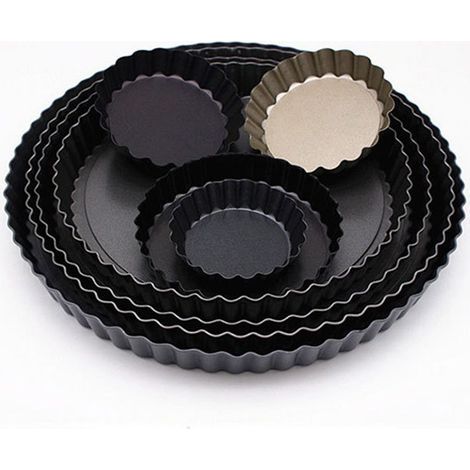 12cm Petit Tarteform avec Hebeboden Mini fine tartelette Ramequins Bonne Revêtement anti-adhésif Moule à Tarte Set de 4-Noir (1/5)
