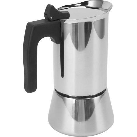Cafetière italienne Moka 300 ml en acier inoxydable de qualité alimentaire, compatible avec les plaques de cuisson, avec poignée isolée pour les voyages et les activités de plein air. (1/5)