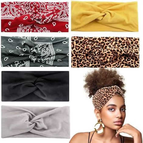 6 Pièces Bandeau Cheveux Femme, Mode Antidérapant Bandeau Turban Boho, Multicolore Doux Boho Mince Bandana, Noué Élastique Bande de Cheveux Accessoire pour Yoga Sport (1/5)