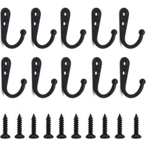 Un lot de 20 crochets muraux noirs avec vis, parfaits pour suspendre clés, serviettes, peignoirs et pochettes, et gagner de la place. (1/4)