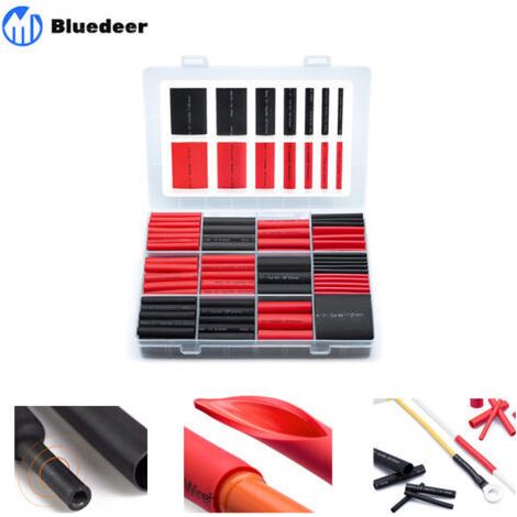 BUNTHAUS 200 Pièces Kit de Gaine Thermorétractable Etanche - 3:1 Tube Thermoretractable à double paroi - Revêtement adhésif - Gaine Thermo - Noire, Rouge (1/5)