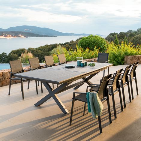 Hesperide – Table de jardin extensible 10 places en aluminium traité époxy – Dimensions 220/279 x 113 cm – Résistante aux UV et à la rouille (1/6)