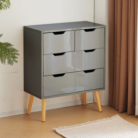 High Gloss 2+2 Drawers Chest Bedroom Storage Cabinet In Grey (1/5)