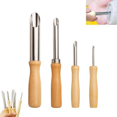 4 pièces - outils de sculpture - Outil de modelage d'argile - Outil de poterie - Outil de façonnage rond en acier inoxydable - Poinçon rond pour argile - Ouvre-trou avec manche en bois - Couleur bois (1/5)