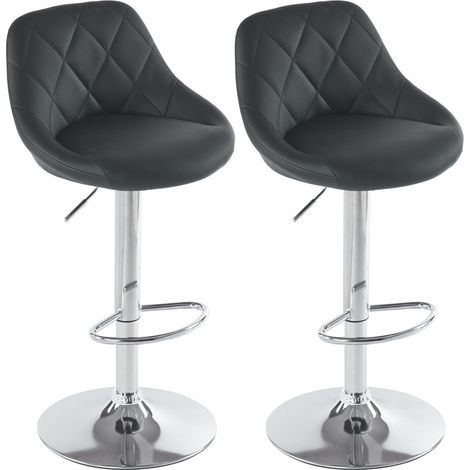 Lot de 2 tabourets de bar réglables en hauteur, assise PU noir, pivotant 360° (1/5)