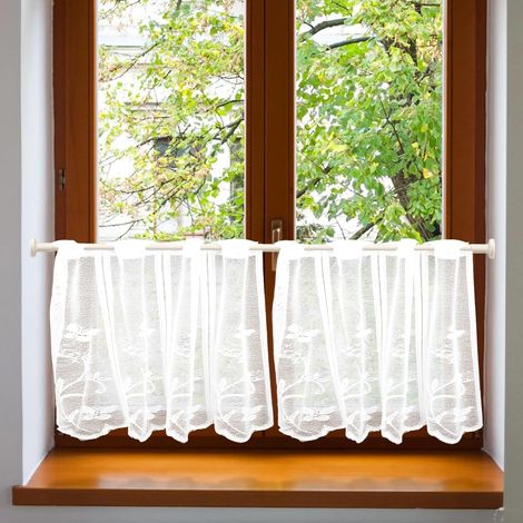 Rideaux de la Cuisine Moderne,Rideau Court Blancs avec Motifs Délicats de Papillons et de Jacquard Floral,Rideaux Transparants,Rideau Décorant Le Salon Chambre 60 x 45 cm (L x H) 2pcs