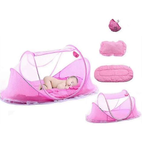 Lit enfant avec moustiquaire, lit pliant portable, lit de voyage d'été instantané avec moustiquaire, berceau pour nouveau-né, rose (1/5)