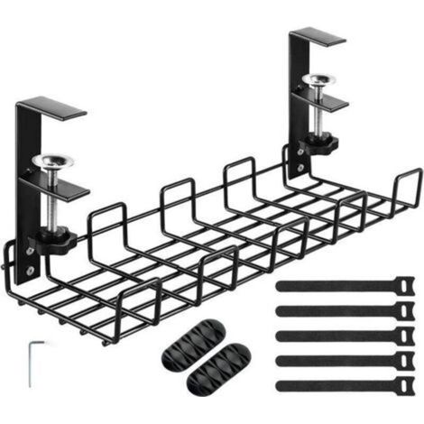 Plateau de gestion des câbles sous le bureau, aucun perçage requis, lot de 1 noir, support de câble de bureau facile à assembler, acier au carbone, plateau de gestion des câbles, gestion des câbles du (1/5)