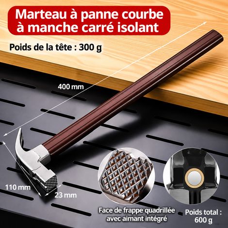 Marteau arrache-clous tête carrée quadrillée panne courbée en acier Cr-V 6 réf 5092 40 × 30 × 5 cm 600 g – Livraison gratuite