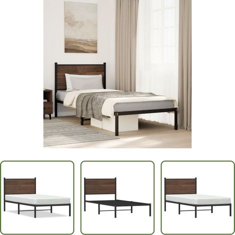 Metallbettgestell - Metallbett ohne Matratze Braun Eichen-Optik 90x190 cm (1/5)