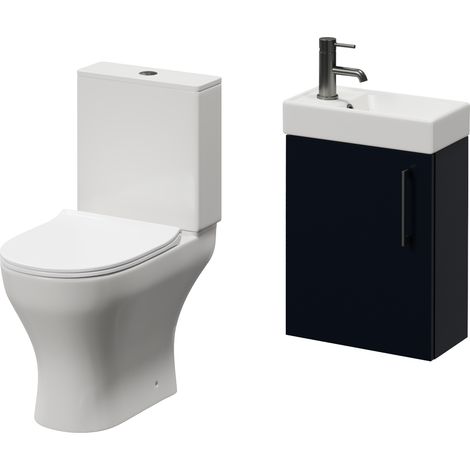 Napoli Cube Deep Blue 400mm Single Door Wall Mounted Vanity Unit and Jubilee Toilet Suite with Align Basin - 400mm - Gunmetal Grey 160mm Handle