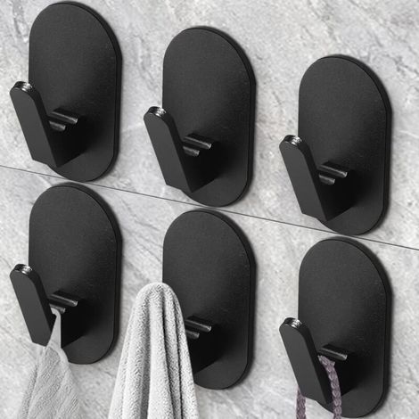Crochets À Serviettes Adhésifs Salle De Bain Cuisine Sans Outils Support Porte Serviette Noir Mat (1/4)