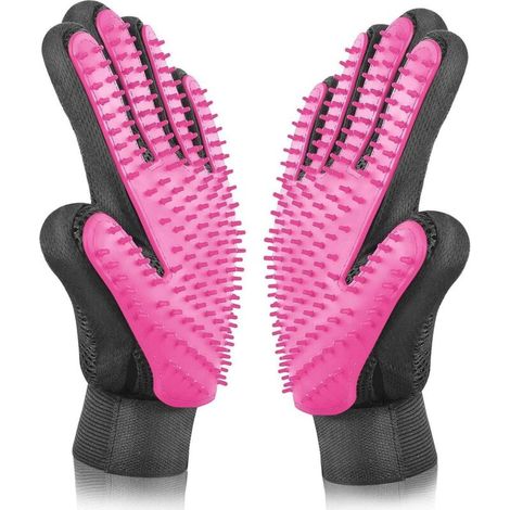 Gant Toilettage Chien - Gant Toilettage Chat - 5 Doigts Élastique avec Pointes en Silicone - Pour Massage Bain et Ramassage Poils - 1 Paire (1/5)
