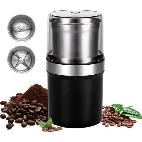 Moulin à café électrique, double bol en acier inoxydable pour grains, épices, noix, broyage humide et sec, 30 000 tr/min, protection contre la surchauffe, compact, pour la cuisine, herbes, épices, noi (1/5)