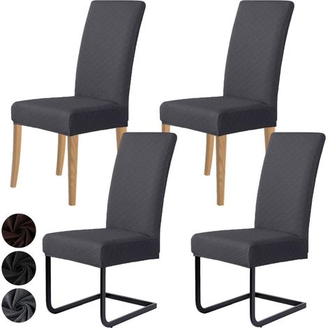 Stuhlhussen 4er Set Jacquard Stretch Dunkelgrau für Esszimmerstühle, waschbar (1/5)