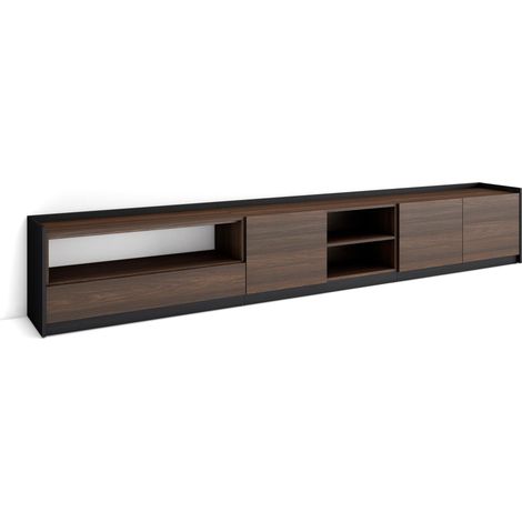 Skraut Home - Mueble TV, Televisión, 310x37x50cm, Para TV hasta 80", Roble oscuro y Negro (1/5)